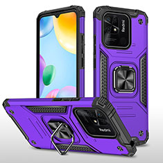 Funda Bumper Silicona y Plastico Mate Carcasa con Magnetico Anillo de dedo Soporte MQ1 para Xiaomi Redmi 10C 4G Morado