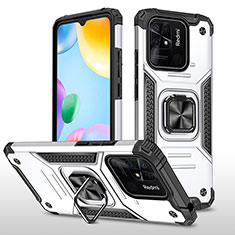 Funda Bumper Silicona y Plastico Mate Carcasa con Magnetico Anillo de dedo Soporte MQ1 para Xiaomi Redmi 10C 4G Plata