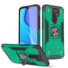 Funda Bumper Silicona y Plastico Mate Carcasa con Magnetico Anillo de dedo Soporte MQ1 para Xiaomi Redmi 9 Verde Noche