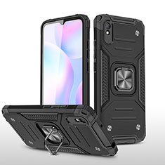 Funda Bumper Silicona y Plastico Mate Carcasa con Magnetico Anillo de dedo Soporte MQ1 para Xiaomi Redmi 9AT Negro