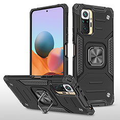 Funda Bumper Silicona y Plastico Mate Carcasa con Magnetico Anillo de dedo Soporte MQ1 para Xiaomi Redmi Note 10 Pro 4G Negro