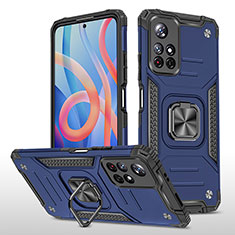 Funda Bumper Silicona y Plastico Mate Carcasa con Magnetico Anillo de dedo Soporte MQ1 para Xiaomi Redmi Note 11 5G Azul