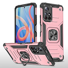 Funda Bumper Silicona y Plastico Mate Carcasa con Magnetico Anillo de dedo Soporte MQ1 para Xiaomi Redmi Note 11 5G Oro Rosa