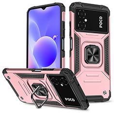 Funda Bumper Silicona y Plastico Mate Carcasa con Magnetico Anillo de dedo Soporte MQ1 para Xiaomi Redmi Note 11R 5G Oro Rosa