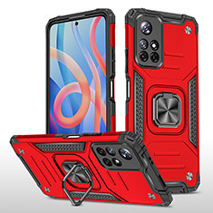 Funda Bumper Silicona y Plastico Mate Carcasa con Magnetico Anillo de dedo Soporte MQ1 para Xiaomi Redmi Note 11T 5G Rojo
