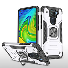 Funda Bumper Silicona y Plastico Mate Carcasa con Magnetico Anillo de dedo Soporte MQ1 para Xiaomi Redmi Note 9 Plata