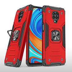 Funda Bumper Silicona y Plastico Mate Carcasa con Magnetico Anillo de dedo Soporte MQ1 para Xiaomi Redmi Note 9 Pro Rojo