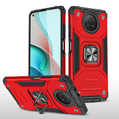 Funda Bumper Silicona y Plastico Mate Carcasa con Magnetico Anillo de dedo Soporte MQ1 para Xiaomi Redmi Note 9T 5G Rojo