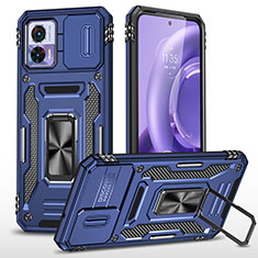 Funda Bumper Silicona y Plastico Mate Carcasa con Magnetico Anillo de dedo Soporte MQ2 para Motorola Moto Edge 30 Neo 5G Azul