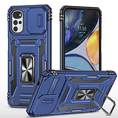 Funda Bumper Silicona y Plastico Mate Carcasa con Magnetico Anillo de dedo Soporte MQ2 para Motorola Moto G22 Azul