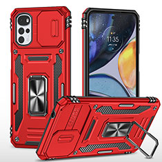 Funda Bumper Silicona y Plastico Mate Carcasa con Magnetico Anillo de dedo Soporte MQ2 para Motorola Moto G22 Rojo