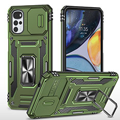 Funda Bumper Silicona y Plastico Mate Carcasa con Magnetico Anillo de dedo Soporte MQ2 para Motorola Moto G22 Verde