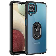 Funda Bumper Silicona y Plastico Mate Carcasa con Magnetico Anillo de dedo Soporte MQ2 para Samsung Galaxy A12 Nacho Negro