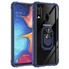 Funda Bumper Silicona y Plastico Mate Carcasa con Magnetico Anillo de dedo Soporte MQ2 para Samsung Galaxy A20e Azul