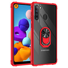 Funda Bumper Silicona y Plastico Mate Carcasa con Magnetico Anillo de dedo Soporte MQ2 para Samsung Galaxy A21 Rojo