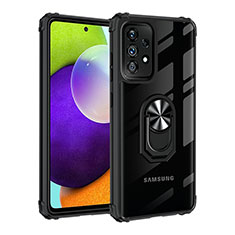 Funda Bumper Silicona y Plastico Mate Carcasa con Magnetico Anillo de dedo Soporte MQ2 para Samsung Galaxy A52 5G Negro