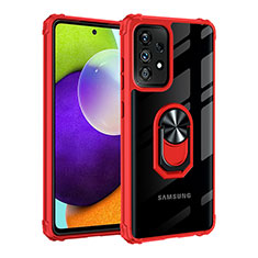 Funda Bumper Silicona y Plastico Mate Carcasa con Magnetico Anillo de dedo Soporte MQ2 para Samsung Galaxy A52s 5G Rojo