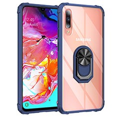 Funda Bumper Silicona y Plastico Mate Carcasa con Magnetico Anillo de dedo Soporte MQ2 para Samsung Galaxy A70 Azul