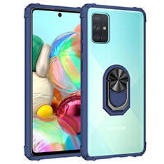 Funda Bumper Silicona y Plastico Mate Carcasa con Magnetico Anillo de dedo Soporte MQ2 para Samsung Galaxy A71 4G A715 Azul