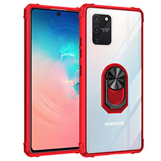 Funda Bumper Silicona y Plastico Mate Carcasa con Magnetico Anillo de dedo Soporte MQ2 para Samsung Galaxy A91 Rojo