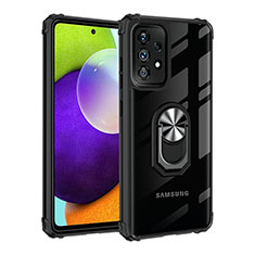 Funda Bumper Silicona y Plastico Mate Carcasa con Magnetico Anillo de dedo Soporte MQ2 para Samsung Galaxy M32 5G Plata y Negro