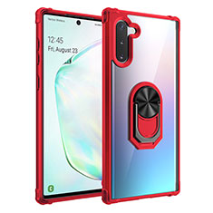 Funda Bumper Silicona y Plastico Mate Carcasa con Magnetico Anillo de dedo Soporte MQ2 para Samsung Galaxy Note 10 5G Rojo