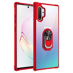 Funda Bumper Silicona y Plastico Mate Carcasa con Magnetico Anillo de dedo Soporte MQ2 para Samsung Galaxy Note 10 Plus 5G Rojo