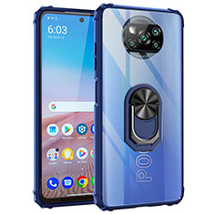 Funda Bumper Silicona y Plastico Mate Carcasa con Magnetico Anillo de dedo Soporte MQ2 para Xiaomi Poco X3 NFC Azul