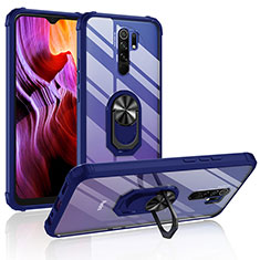 Funda Bumper Silicona y Plastico Mate Carcasa con Magnetico Anillo de dedo Soporte MQ2 para Xiaomi Redmi 9 Azul