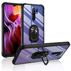 Funda Bumper Silicona y Plastico Mate Carcasa con Magnetico Anillo de dedo Soporte MQ2 para Xiaomi Redmi 9 Negro