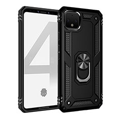 Funda Bumper Silicona y Plastico Mate Carcasa con Magnetico Anillo de dedo Soporte MQ3 para Google Pixel 4 Negro