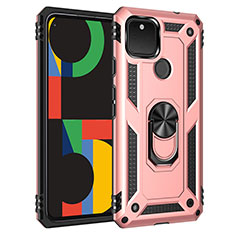 Funda Bumper Silicona y Plastico Mate Carcasa con Magnetico Anillo de dedo Soporte MQ3 para Google Pixel 4a 5G Oro Rosa