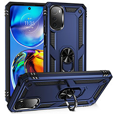Funda Bumper Silicona y Plastico Mate Carcasa con Magnetico Anillo de dedo Soporte MQ3 para Motorola Moto E32 Azul