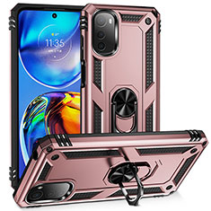 Funda Bumper Silicona y Plastico Mate Carcasa con Magnetico Anillo de dedo Soporte MQ3 para Motorola Moto E32 Oro Rosa