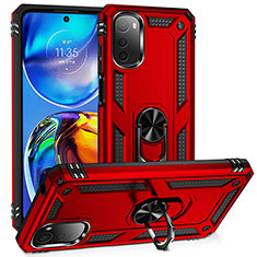 Funda Bumper Silicona y Plastico Mate Carcasa con Magnetico Anillo de dedo Soporte MQ3 para Motorola Moto E32 Rojo