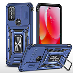 Funda Bumper Silicona y Plastico Mate Carcasa con Magnetico Anillo de dedo Soporte MQ3 para Motorola Moto G Play (2023) Azul