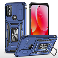 Funda Bumper Silicona y Plastico Mate Carcasa con Magnetico Anillo de dedo Soporte MQ3 para Motorola Moto G Power (2022) Azul