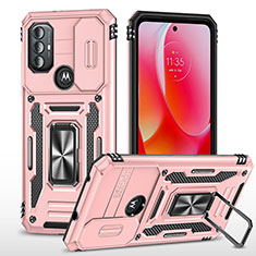 Funda Bumper Silicona y Plastico Mate Carcasa con Magnetico Anillo de dedo Soporte MQ3 para Motorola Moto G Power (2022) Oro Rosa