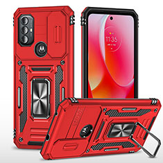 Funda Bumper Silicona y Plastico Mate Carcasa con Magnetico Anillo de dedo Soporte MQ3 para Motorola Moto G Power (2022) Rojo