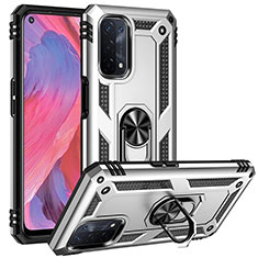 Funda Bumper Silicona y Plastico Mate Carcasa con Magnetico Anillo de dedo Soporte MQ3 para OnePlus Nord N200 5G Plata