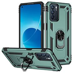 Funda Bumper Silicona y Plastico Mate Carcasa con Magnetico Anillo de dedo Soporte MQ3 para Oppo Reno6 5G Verde