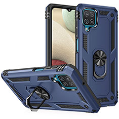 Funda Bumper Silicona y Plastico Mate Carcasa con Magnetico Anillo de dedo Soporte MQ3 para Samsung Galaxy A12 Nacho Azul