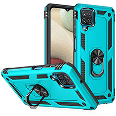 Funda Bumper Silicona y Plastico Mate Carcasa con Magnetico Anillo de dedo Soporte MQ3 para Samsung Galaxy A12 Nacho Cian