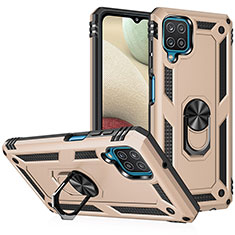 Funda Bumper Silicona y Plastico Mate Carcasa con Magnetico Anillo de dedo Soporte MQ3 para Samsung Galaxy A12 Nacho Oro