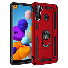 Funda Bumper Silicona y Plastico Mate Carcasa con Magnetico Anillo de dedo Soporte MQ3 para Samsung Galaxy A21 Rojo