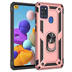 Funda Bumper Silicona y Plastico Mate Carcasa con Magnetico Anillo de dedo Soporte MQ3 para Samsung Galaxy A21s Oro Rosa