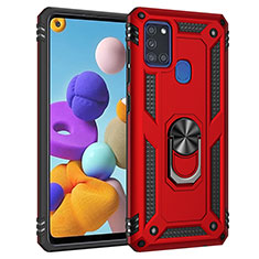 Funda Bumper Silicona y Plastico Mate Carcasa con Magnetico Anillo de dedo Soporte MQ3 para Samsung Galaxy A21s Rojo
