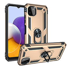 Funda Bumper Silicona y Plastico Mate Carcasa con Magnetico Anillo de dedo Soporte MQ3 para Samsung Galaxy A22 5G Oro