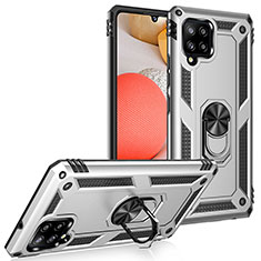 Funda Bumper Silicona y Plastico Mate Carcasa con Magnetico Anillo de dedo Soporte MQ3 para Samsung Galaxy A42 5G Plata