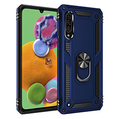 Funda Bumper Silicona y Plastico Mate Carcasa con Magnetico Anillo de dedo Soporte MQ3 para Samsung Galaxy A90 5G Azul